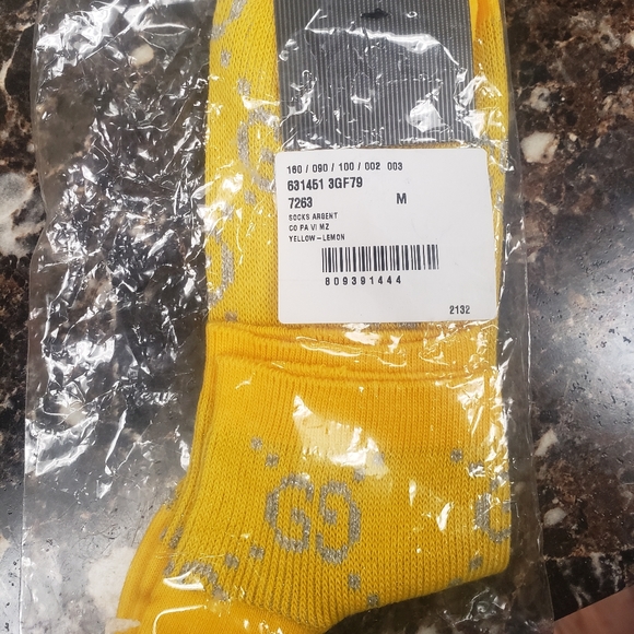 Gucci yellow and silver  GG Monogram Socks Medium. - Picture 3 of 3